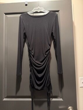 Black Long Sleeve Ruched Bodycon Dress